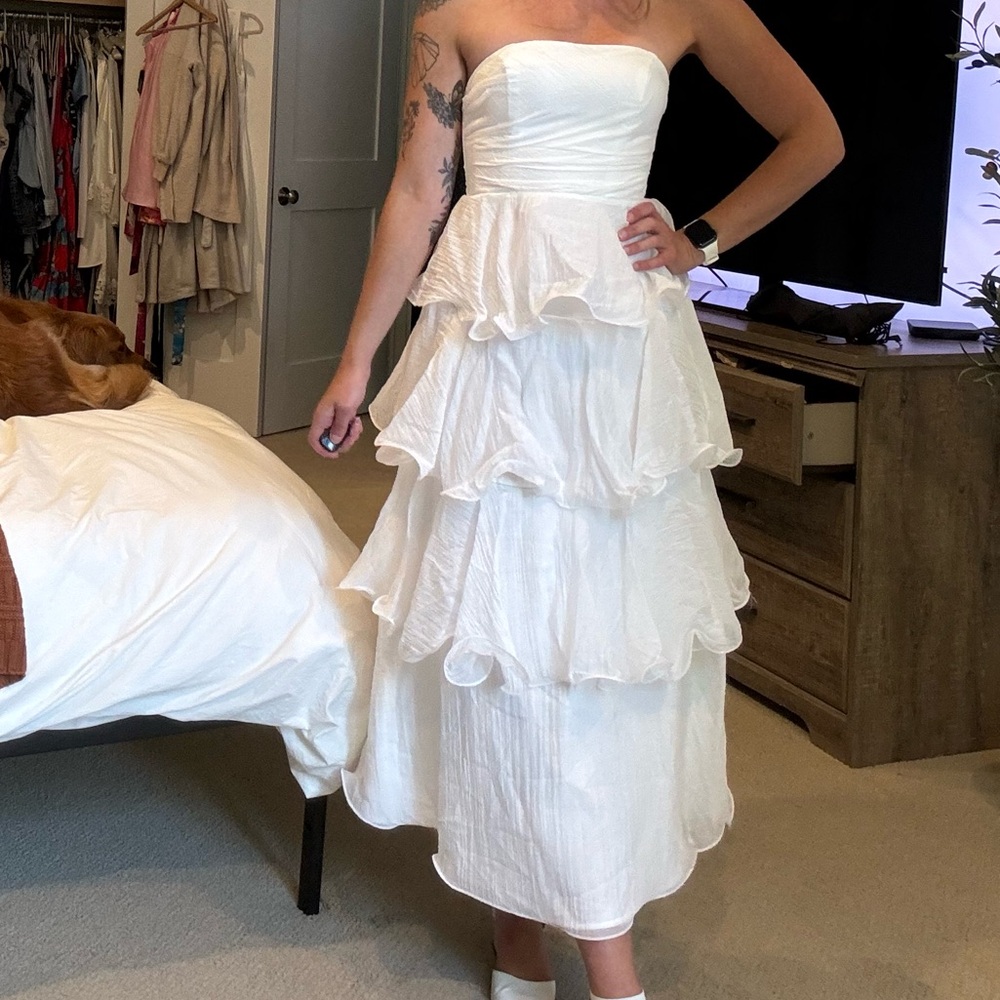 Strapless Layered Midi Dress